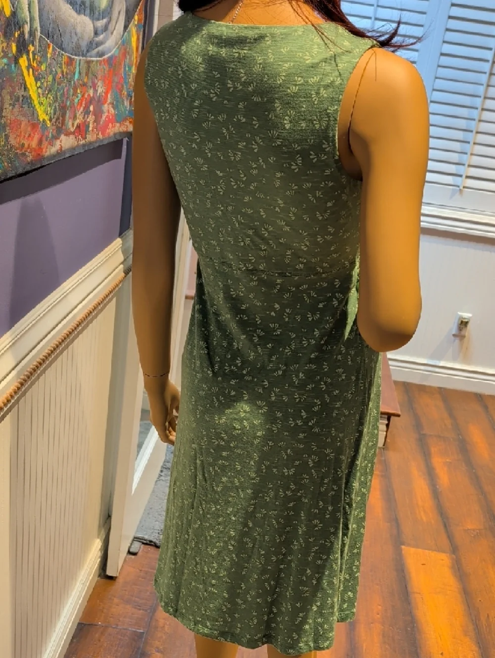 Toad&Co Sage Green Sleeveless V-Neck Midi Dress with Micro Floral Print - Picture 2 of 6
